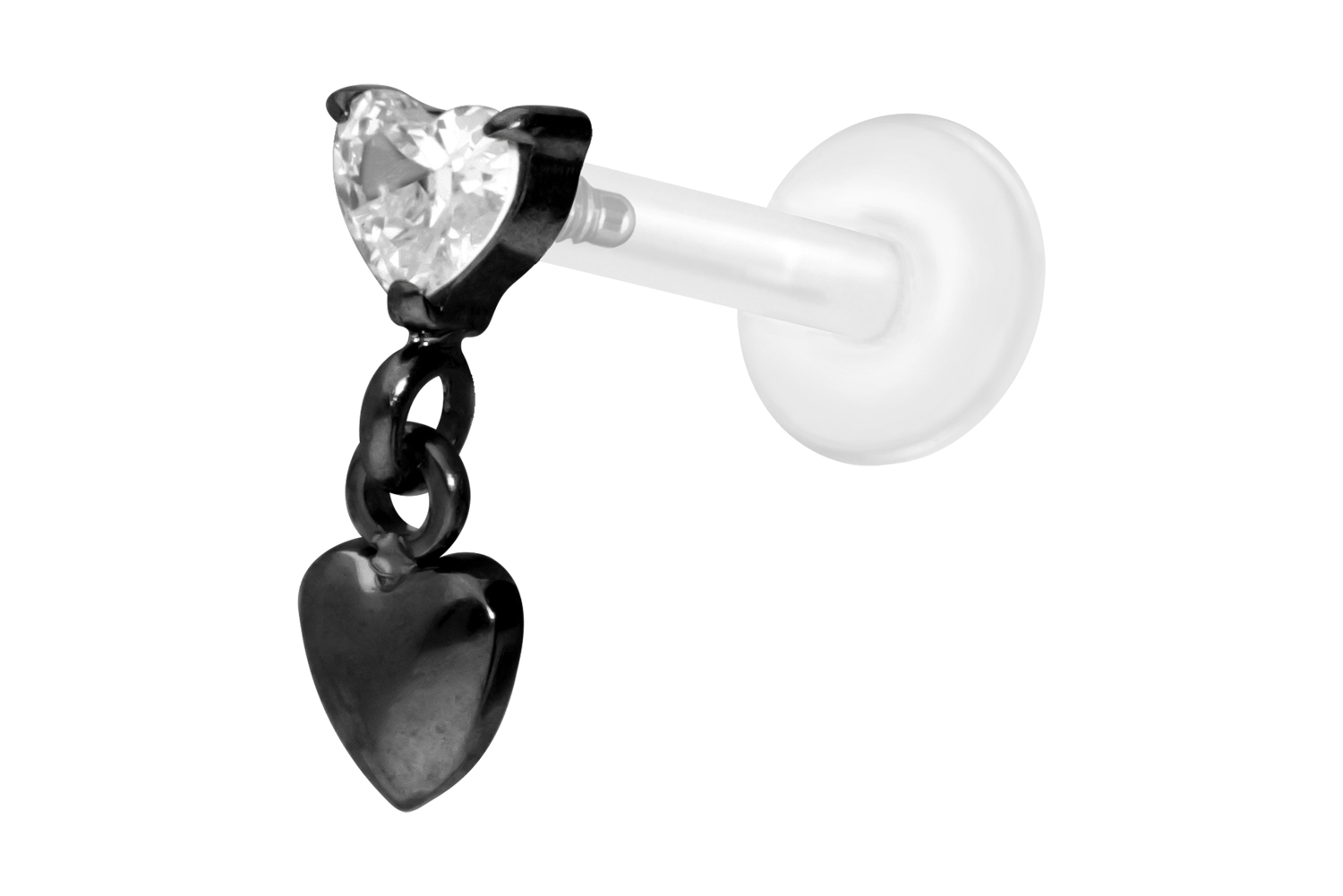 PTFE Labret Piercing mit Innengewinde + Titan-Aufsatz 2 HERZEN